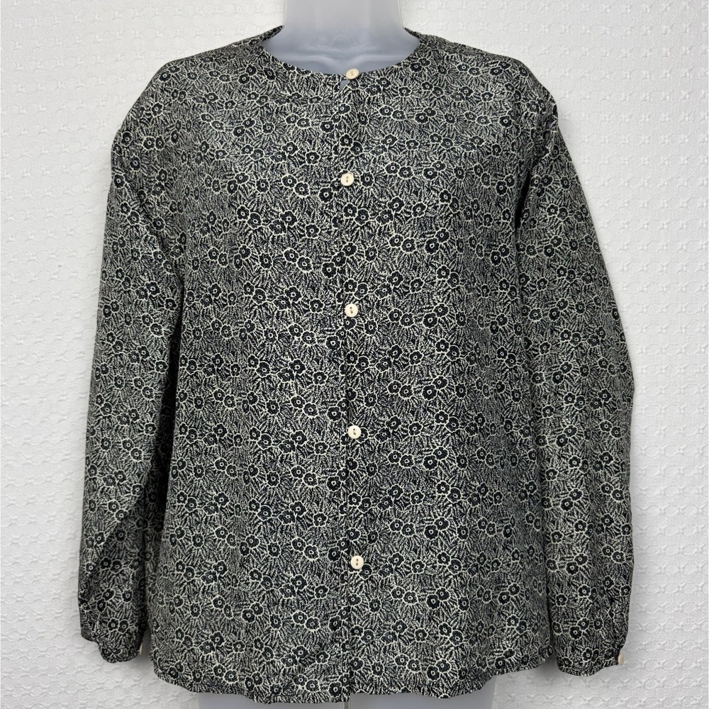 Bogari Silk Blouse Top Womens Medium Floral Loop Button Front‎ Classic Retro